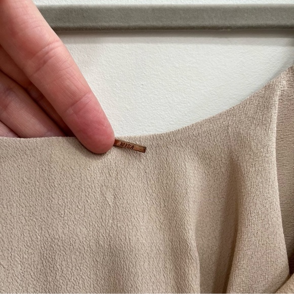 Misa Los Angeles Emil Dress in Stone Tan Taupe Ruffle Off Shoulder Size Small - Picture 8 of 10